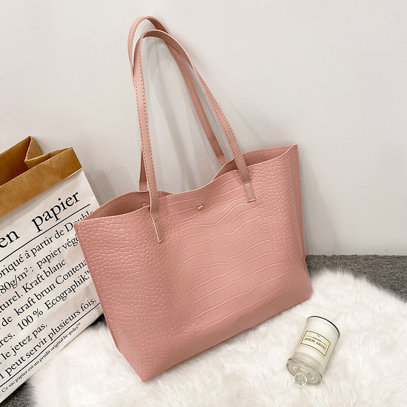 Women's Minority Fashion Crocodile Pattern Simple Commute Large Tote Bags