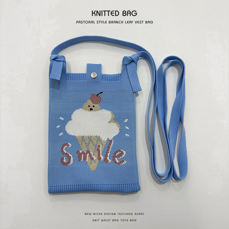 Women's Cartoon Puppy Knitted Mini Commute Portable Phone Bags