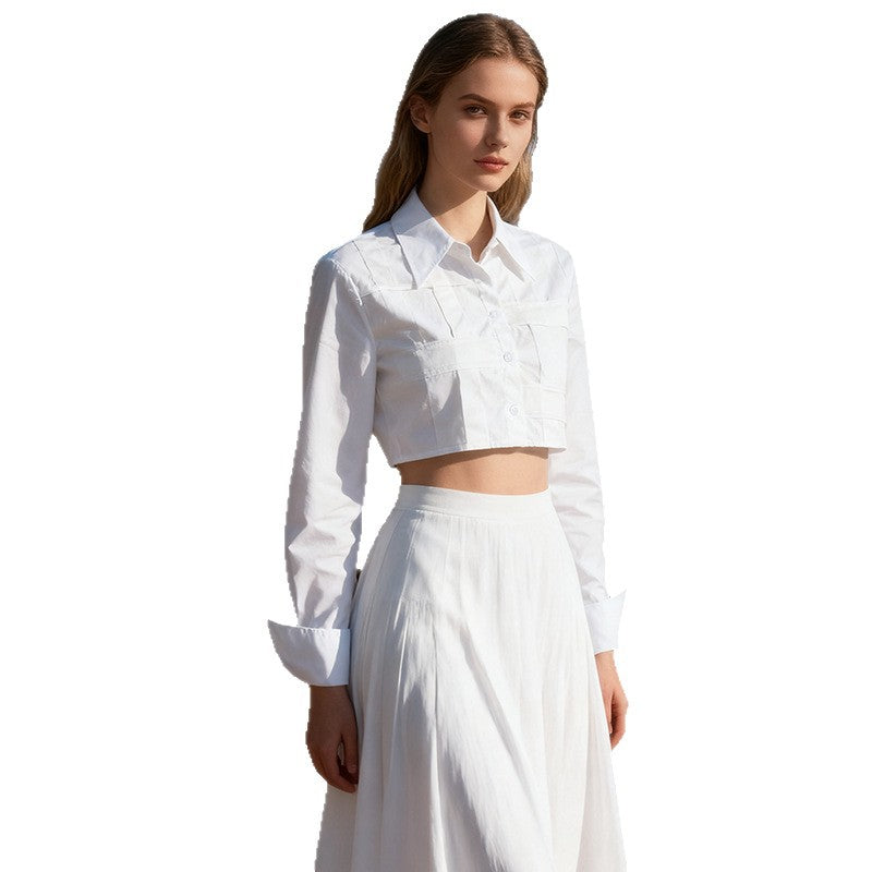 Women's Long Sleeve Polo Collar Solid Color Autumn High Blouses