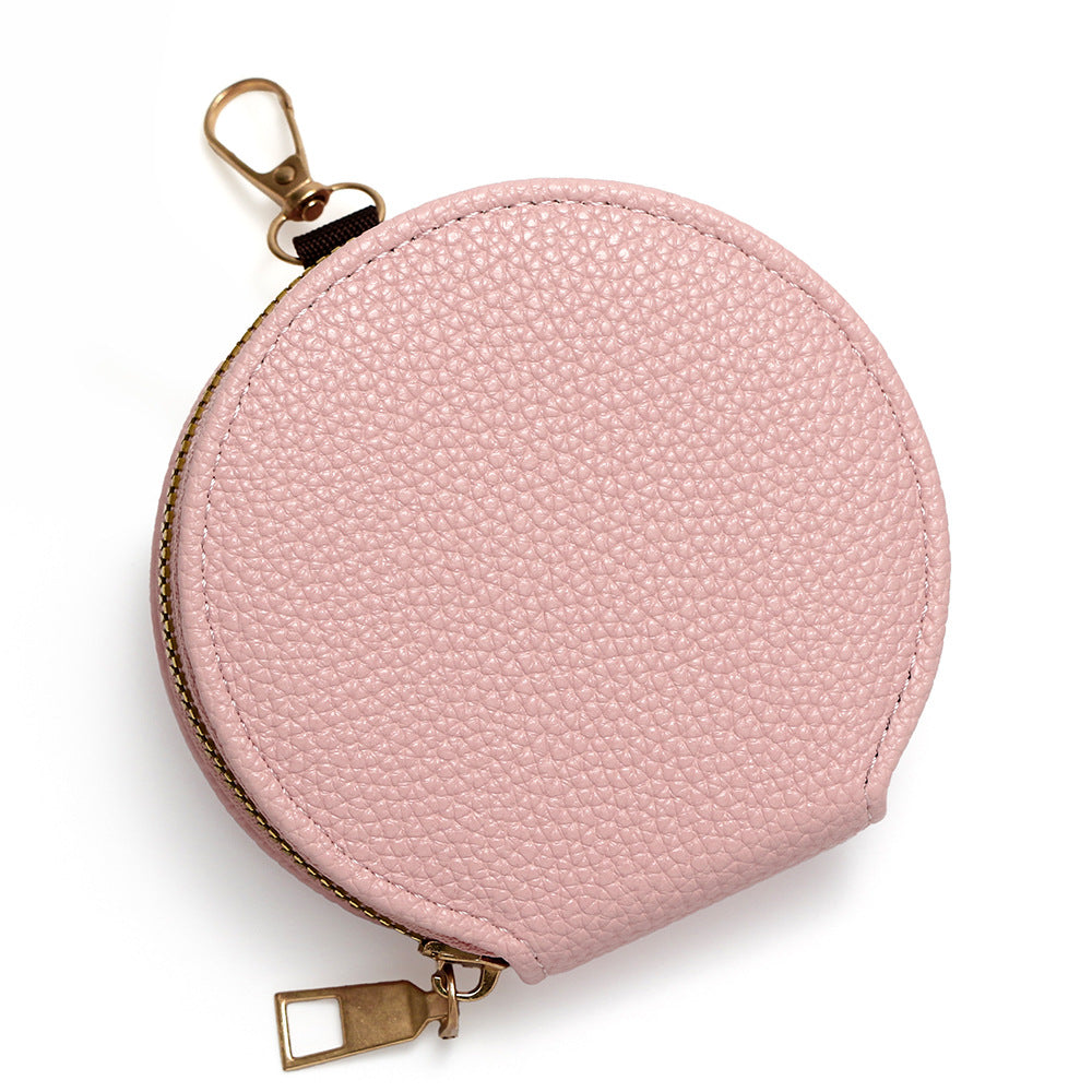 Women's Earphone Zipper Lychee Pattern Portable Mini Card Holder
