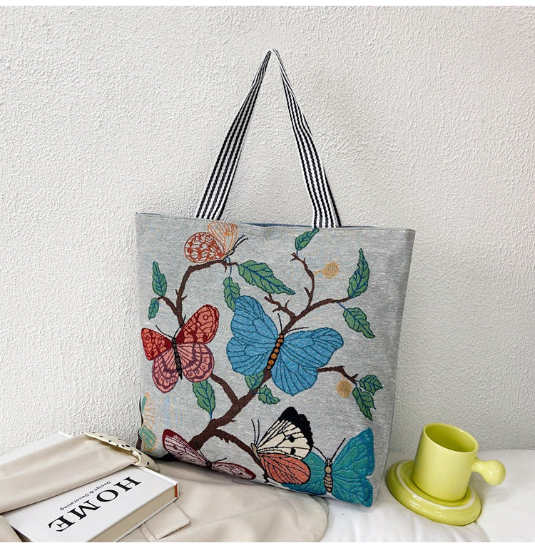 Fashionable Ethnic Style Shopping Cartoon Linen Shoulder Bags