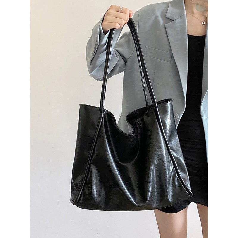 Women's Portable Glossy Large Capacity Class College Shoulder Bags