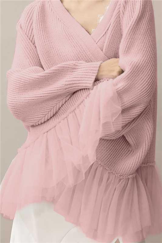 Women's Ruffled Gauze Knitting Long Sleeve Sweaters