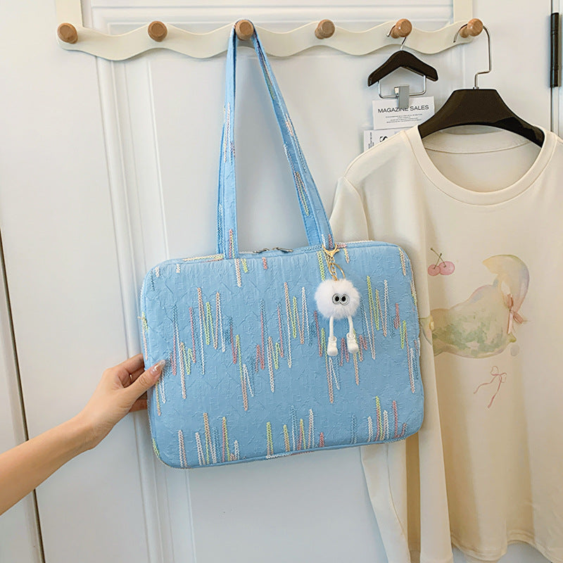 Women's Korean Portable Embroidery Thread Computer Fashionable Large Laptop Bags