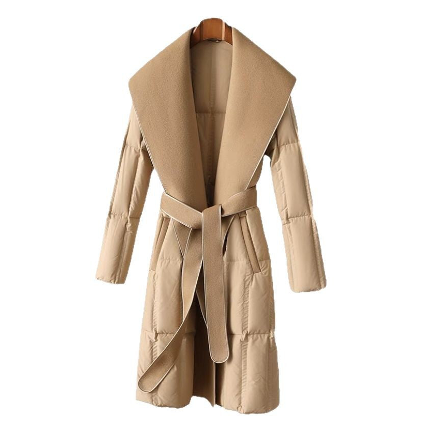 Women's White Duck Down Cashmere Double-faced Woolen Stitching Fashionable Jackets