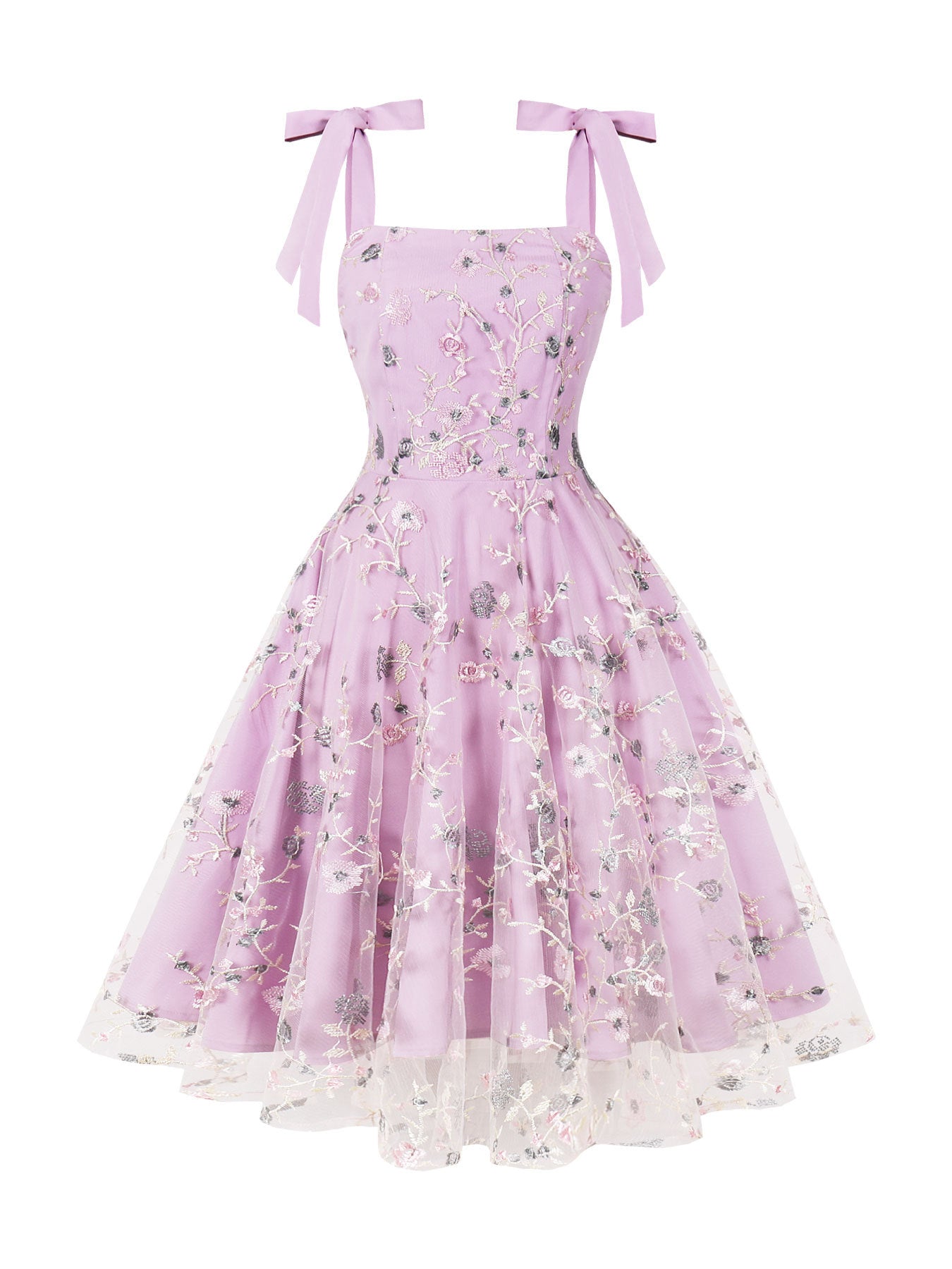 Women's Embroidered High Waist Hepburn Style Retro Spaghetti Dresses