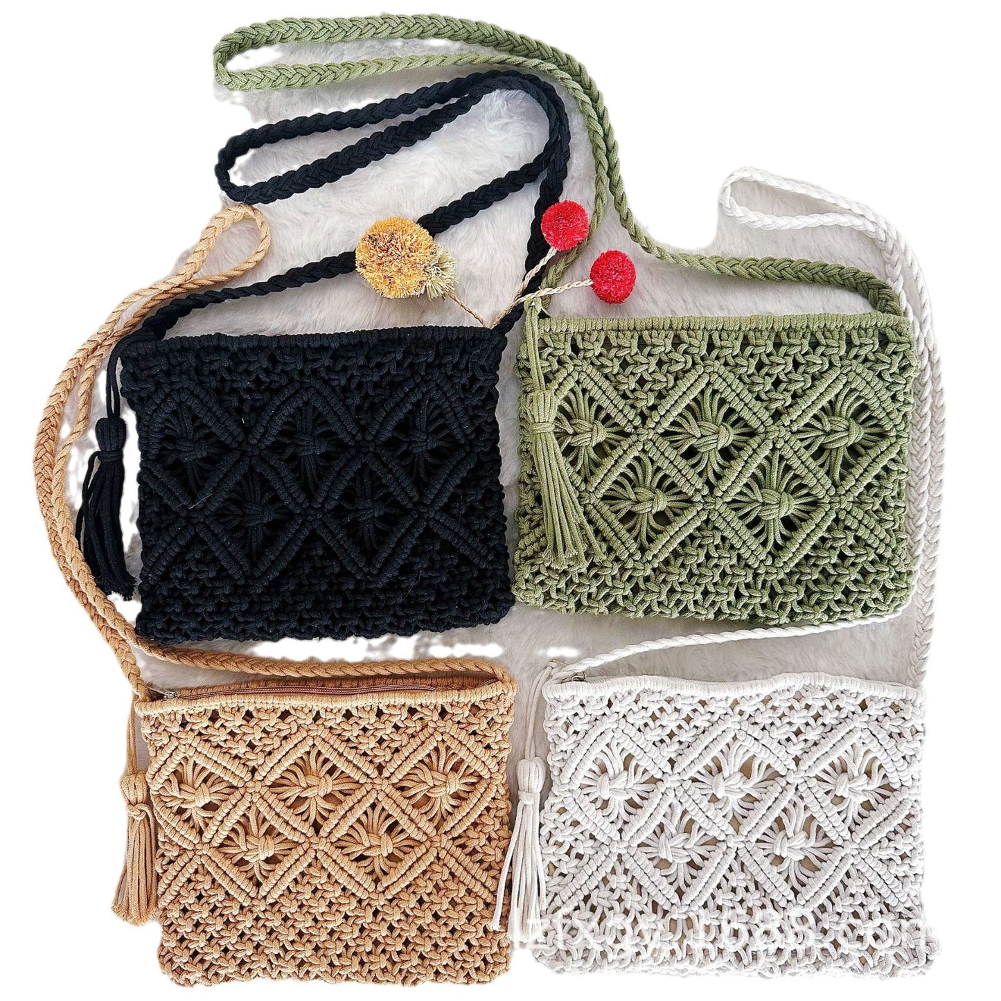 Women's Retro Handmade Vacation Beach Cotton String Long Shoulder Bags
