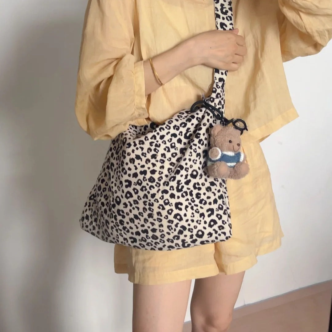 Thickened Canvas Printed Leopard Large Capacity Shoulder Bags