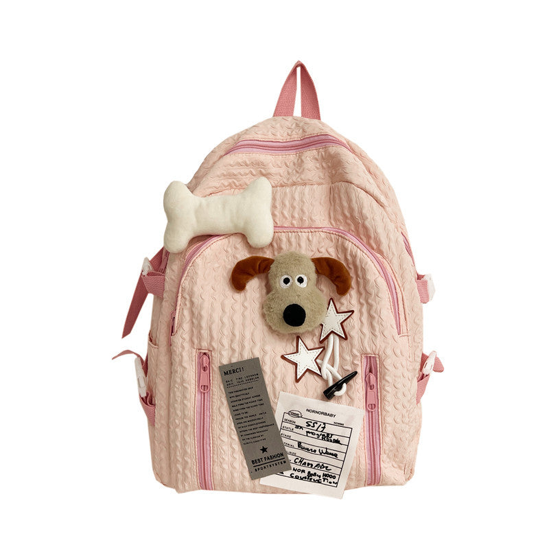 College Female Versatile Pleated Cute Dog School Bags