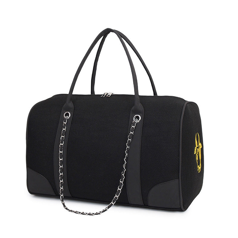 Women's Capacity Contrast Color Canvas Portable Embroidery Commuter Shoulder Bags