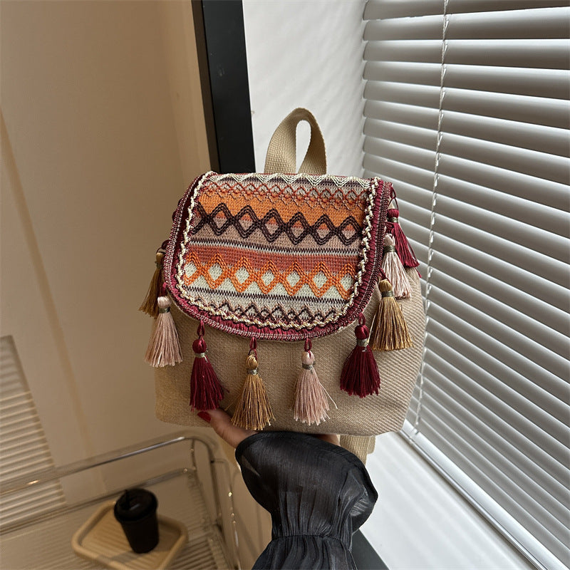 Women's Ethnic Style Large Capacity Tassel Female Backpacks