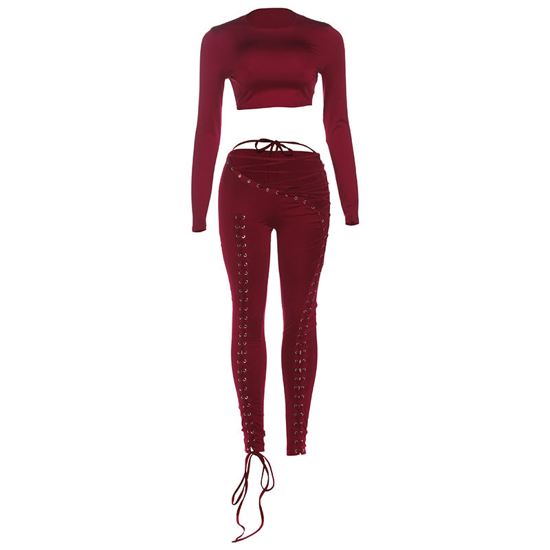 Women's Sexy Cutout Tight Trousers Two-piece Set Suits