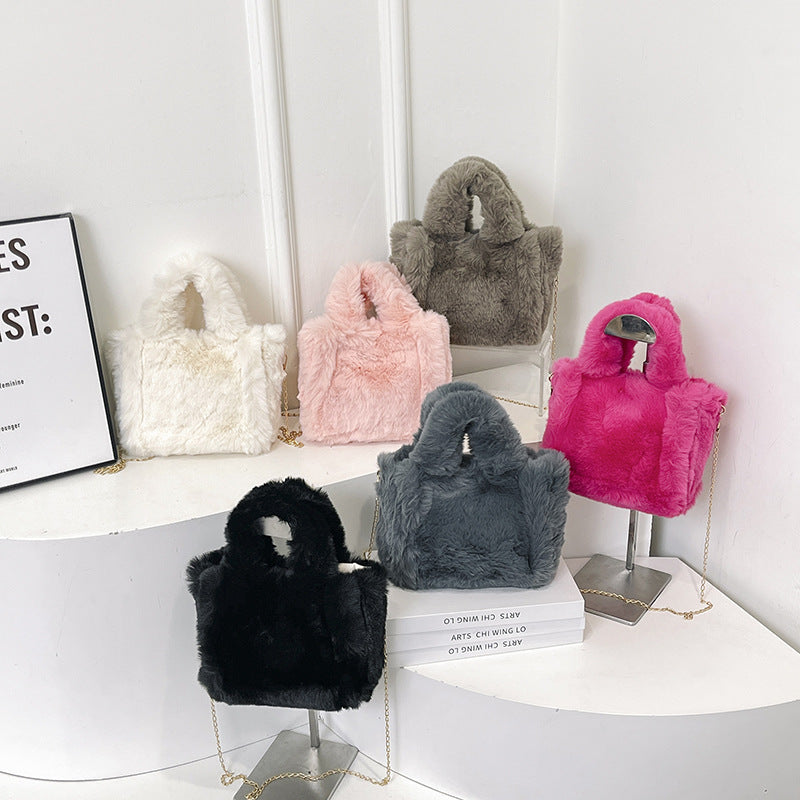 Women's Plush Imitate Rex Rabbit Fur Mini Crossbody Bags