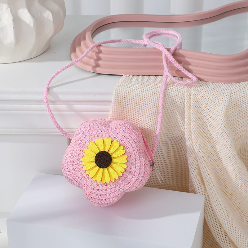 Women's Woven Seaside Flower Beach Summer Mini Children's Coin Purse