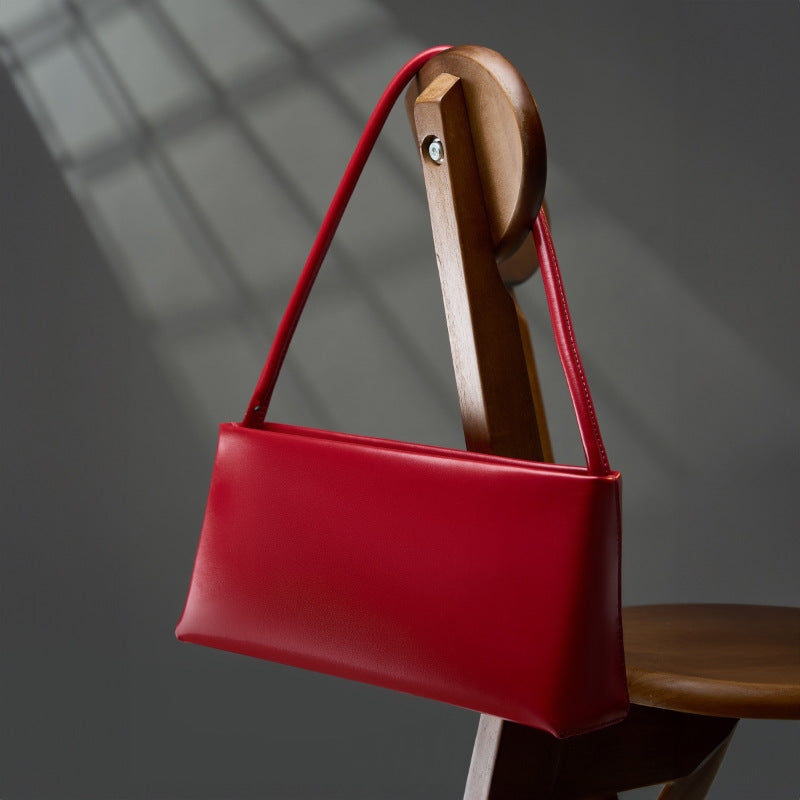 Women's French Stick Underarm Leather Design Red Crossbody Bags