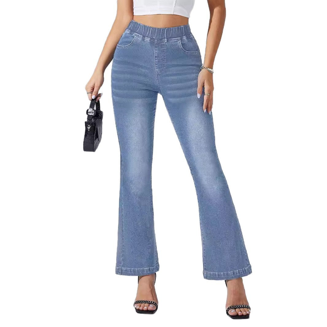 Women's Elastic Waist Stretch Washed Trousers Jeans