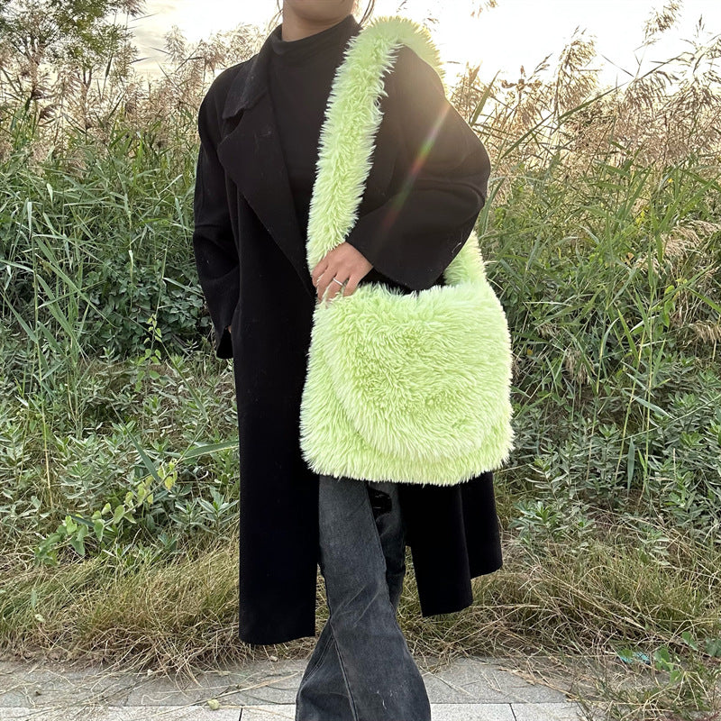 Imitation Fur Plush Candy Color Cute Shoulder Bags
