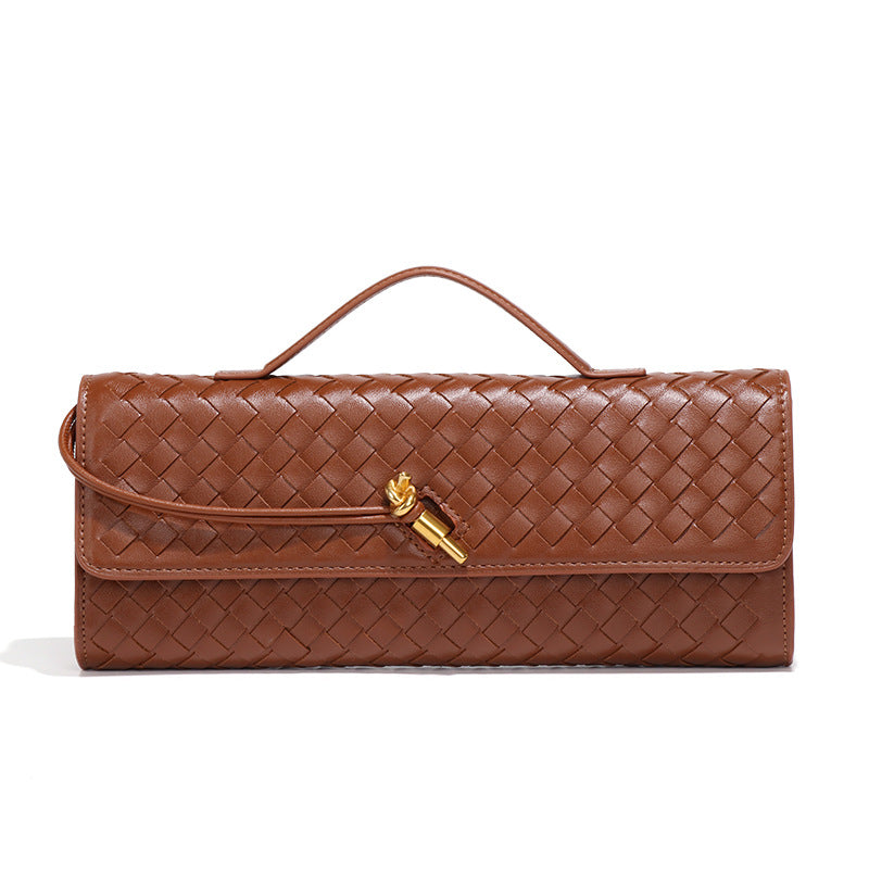 Trendy Woven Soft Leather Dinner Baguette Crossbody Bags