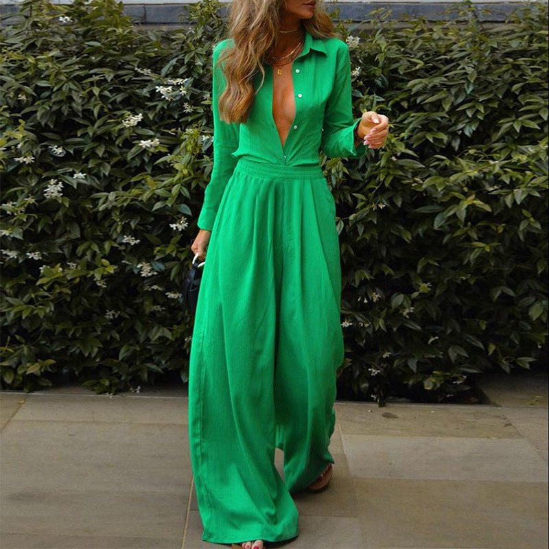 Women's Temperament Pure Color Shirt Loose Trousers Suits