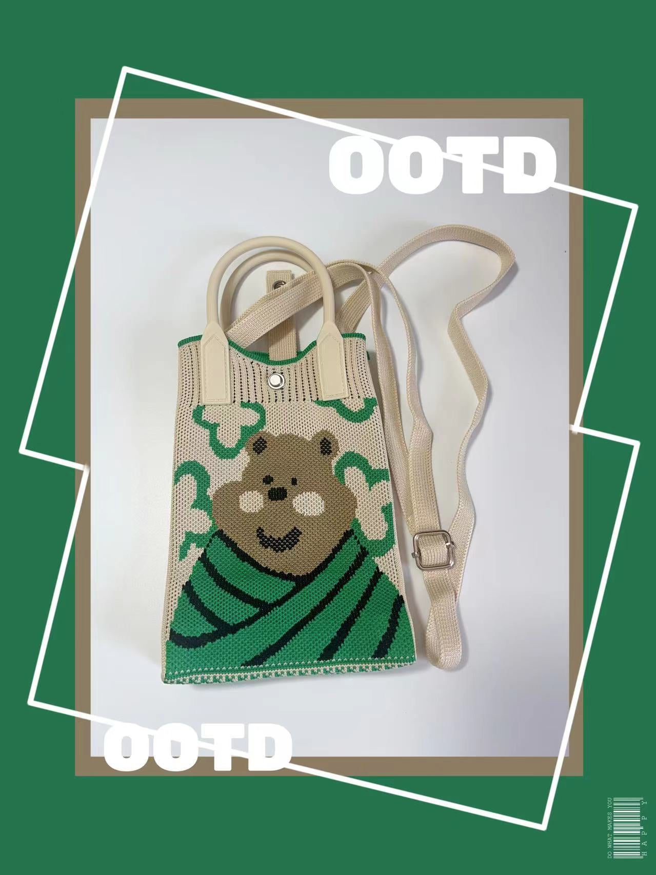 Summer Cartoon Mobile Wool Knitted Adjustable Bags