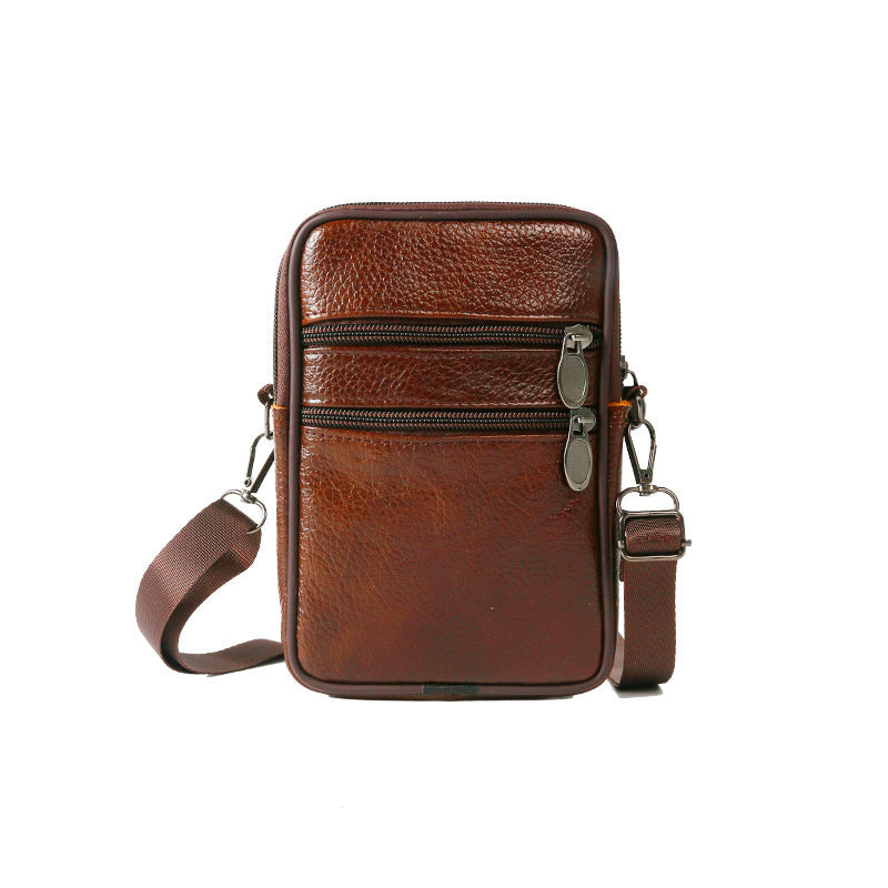 Casual Men's Versatile Vertical Leather Zipper Men's Messenger Bags