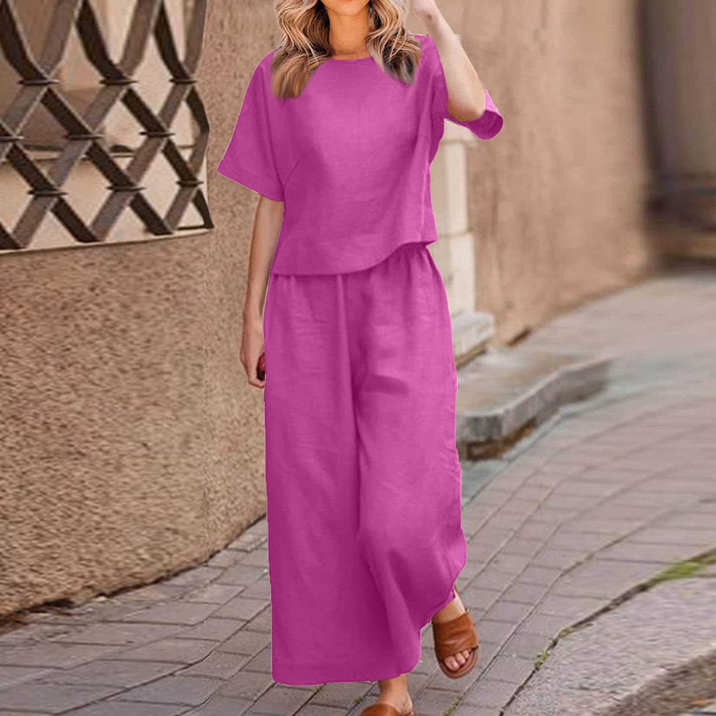 Women's Solid Color Sleeve Temperament Commute Two-piece Fashion Casual Suit