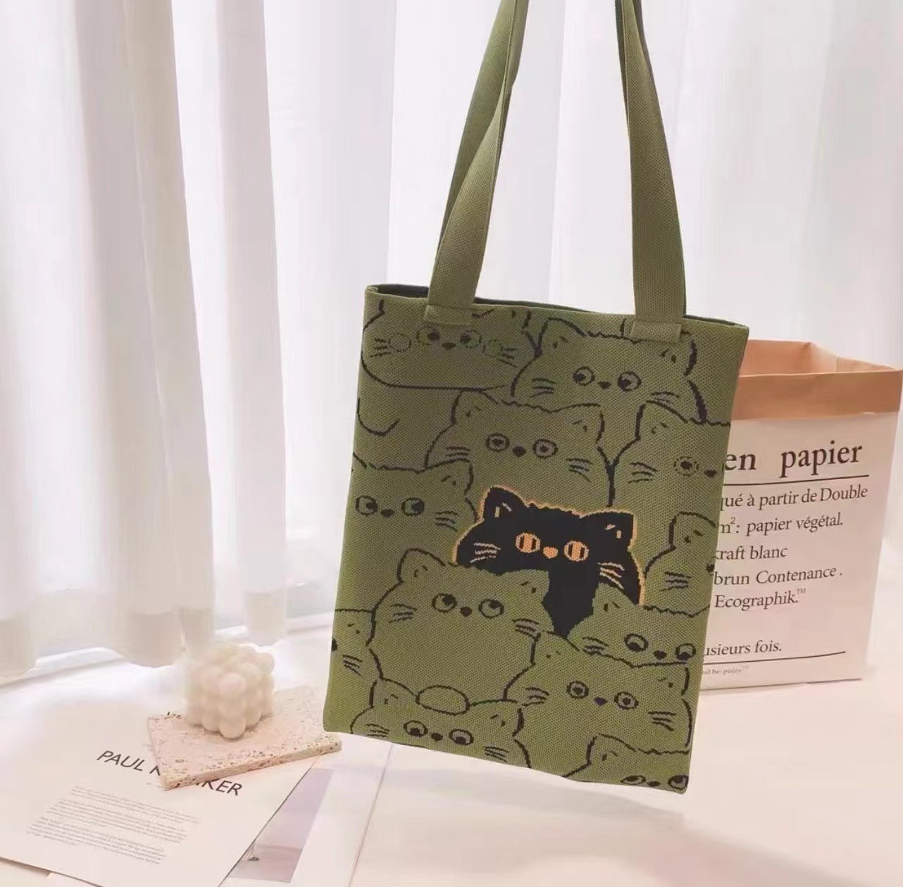 Women's Woven Portable Vegetable Basket Cute Computer Handbags