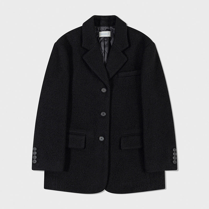 Women's Solid Color Mid-length Wool Korean Single-breasted Blazers
