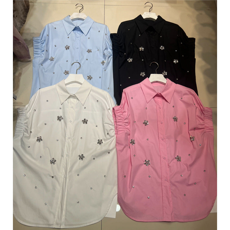 Women's Design Sense Beaded Embroidery Shirt Loose Blouses