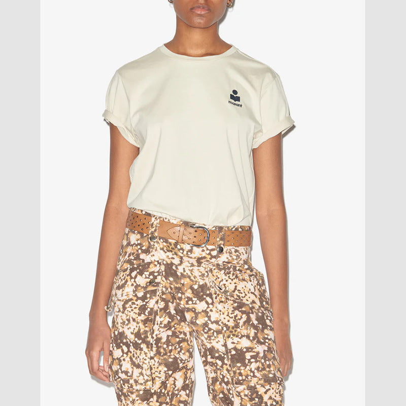 Women's Niche Classic Embroidery Cotton T-shirt Round Shorts