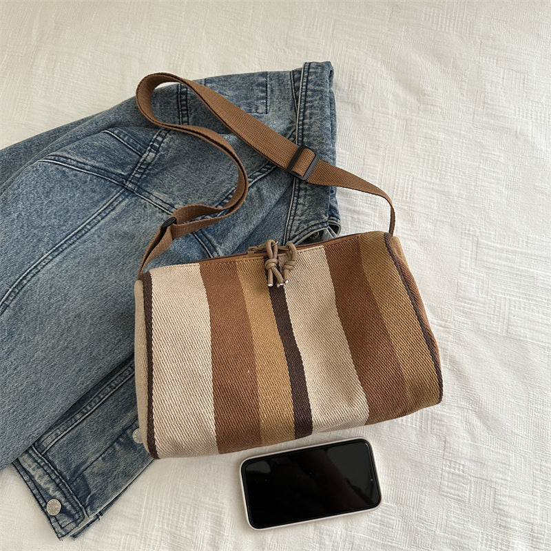 Women's Capacity Autumn High-grade Canvas Contrast Color Crossbody Bags
