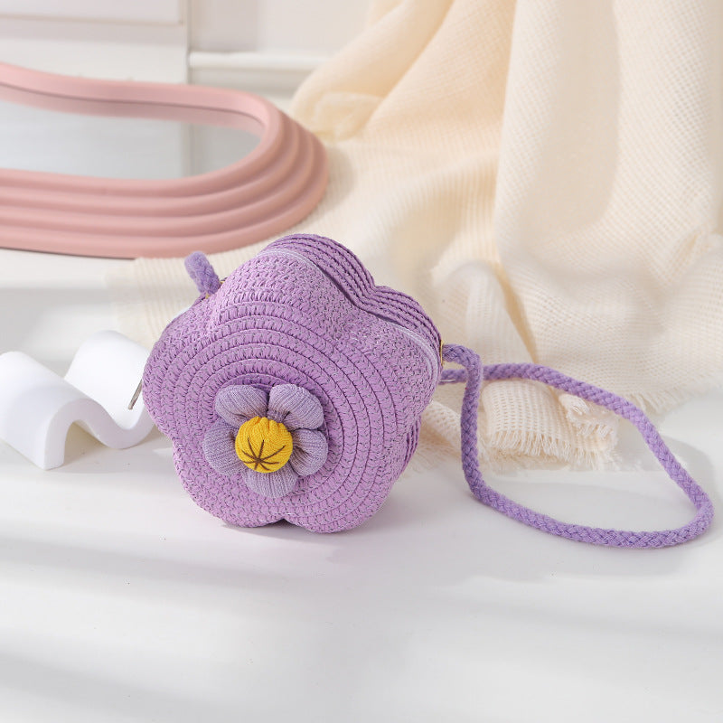 Women's Woven Seaside Flower Beach Summer Mini Children's Coin Purse