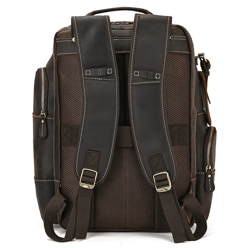 Men's Retro Crazy Horse Leather Cowhide Large Backpacks