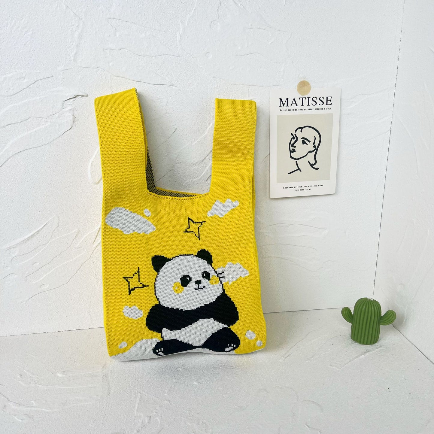 Women's High-grade Panda Knitted Polyester Knit Phone Bags