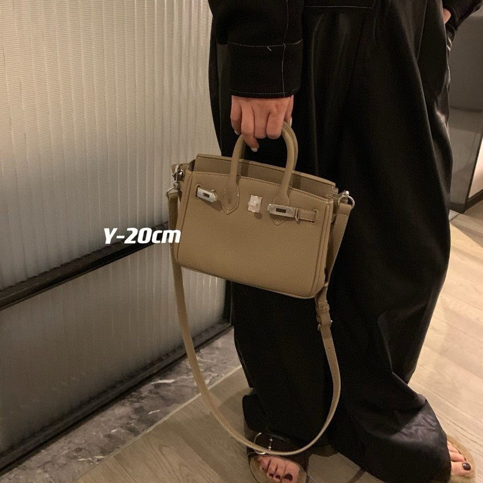 Women's Leather Lychee Pattern Platinum Kelly High-grade Handbags