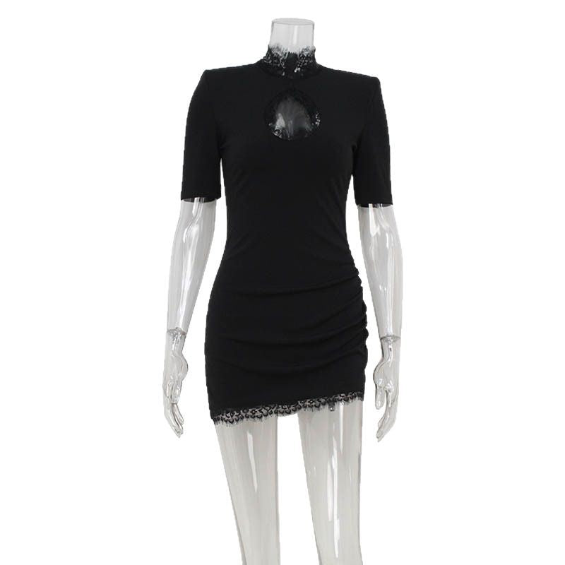 Women's Color Sleeve Lace Stitching Hollowed Fashion Party Shorts