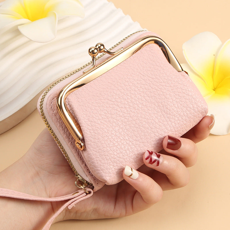 Women's Fashion Short Soft Lychee Pattern Zipper Multiple Slots Card Holder