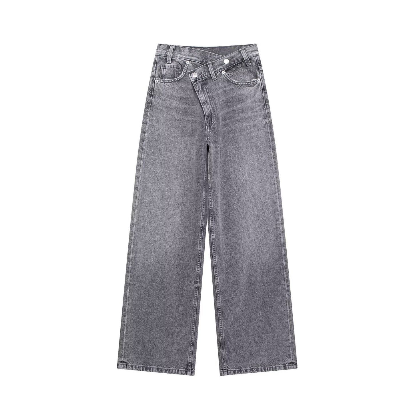 Women's Fashion Double Breasted Waist Of Trousers Jeans