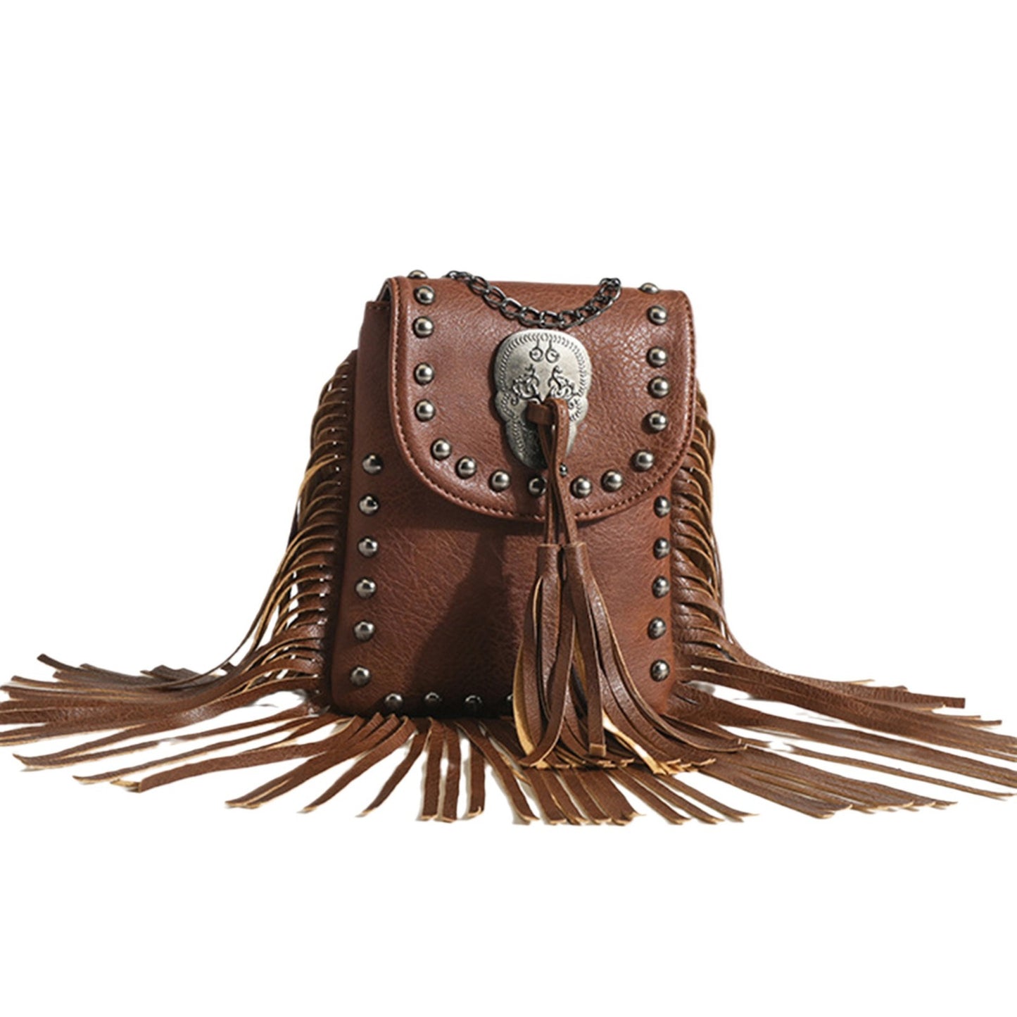 Women's Tassel Retro Rivets Personalized Mobile Chain Shoulder Bags