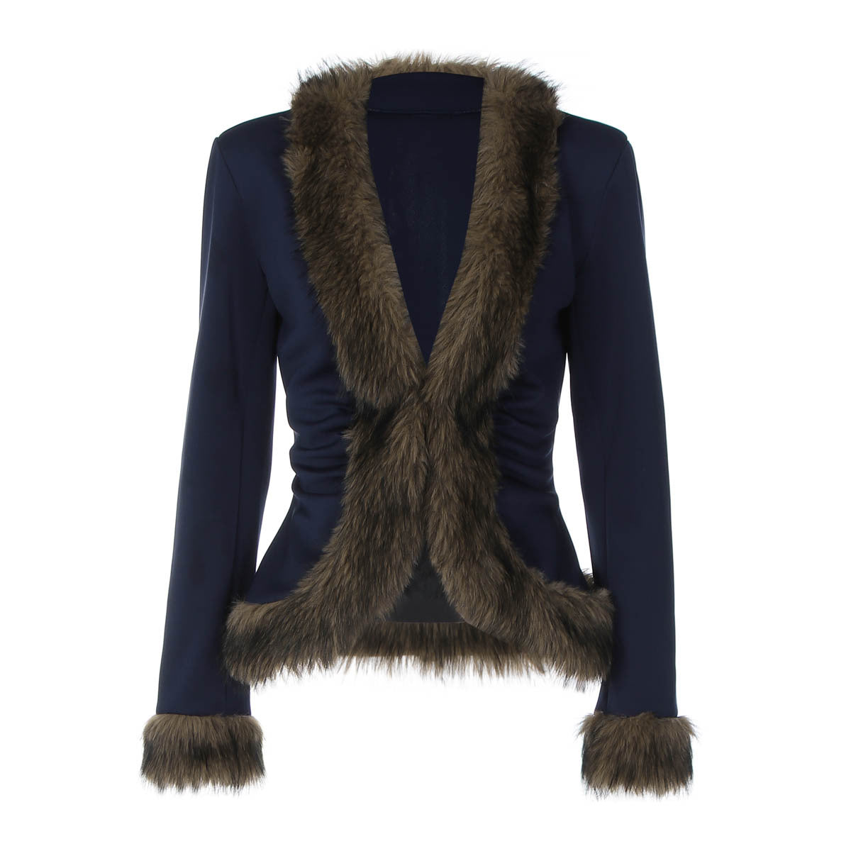 Cinched Patchwork Fluff Street Style Solid Jackets