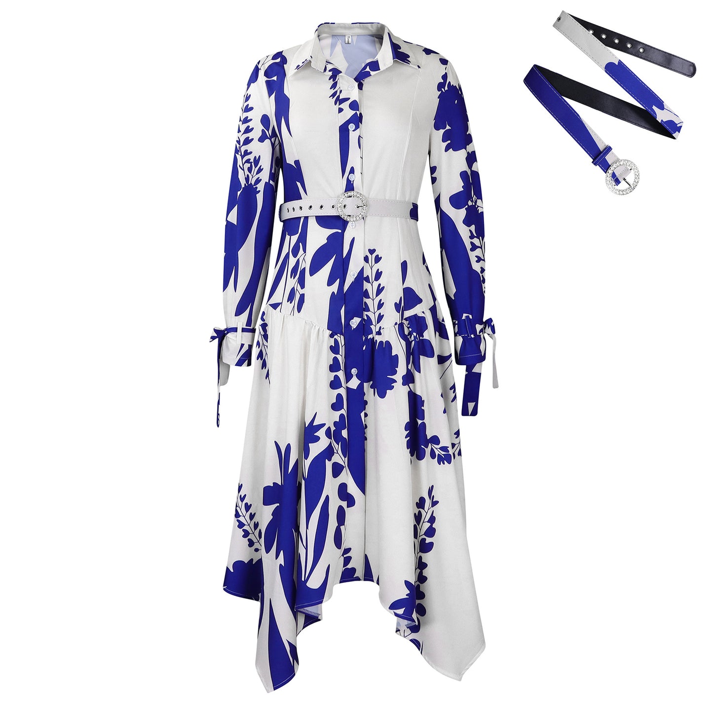 Classic Women's Temperament Printed Irregular Lapel Dress