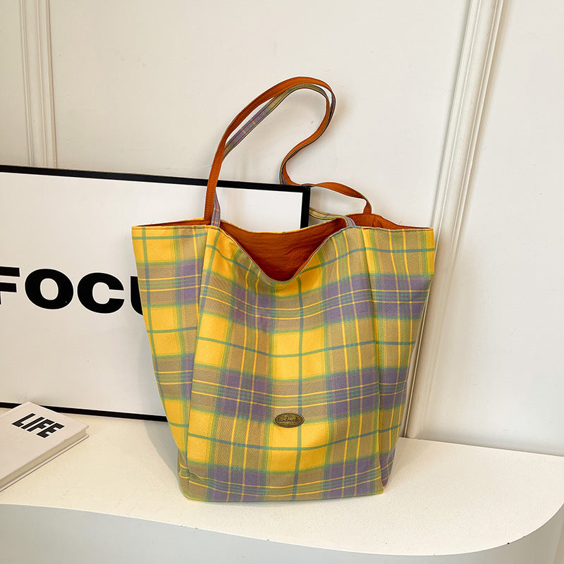 Style Artistic Plaid Simple Double-sided College Shoulder Bags