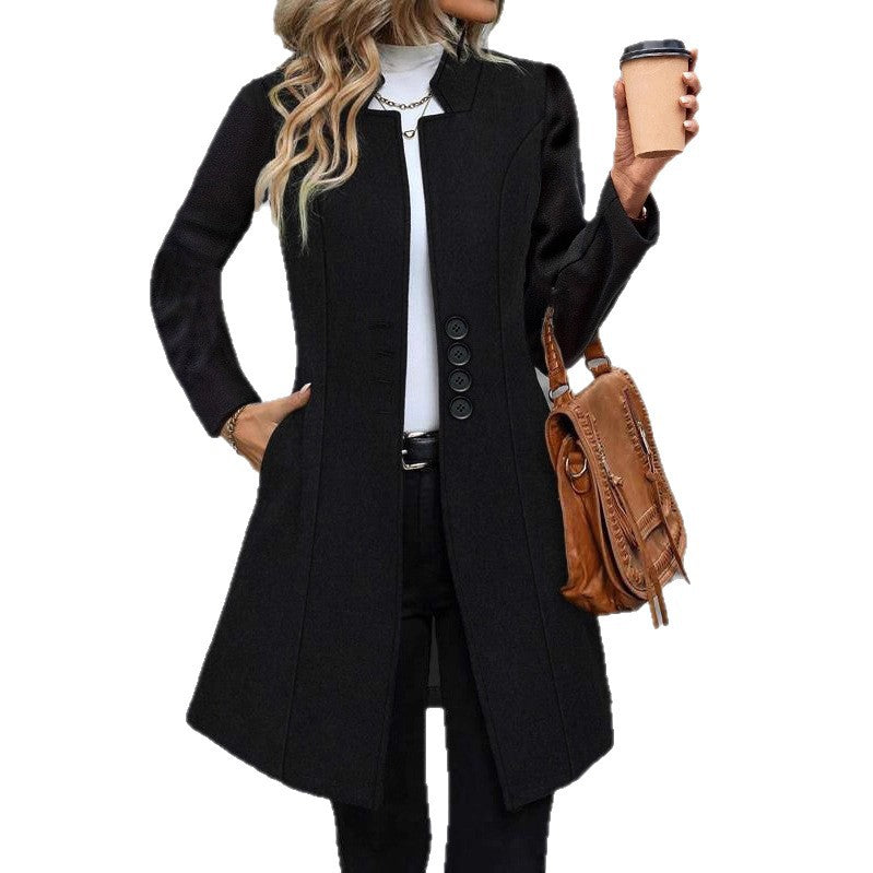 Women's Elegant Mid-length Lapel Slimming Solid Color Jackets
