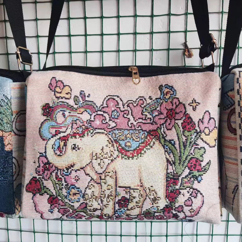 Style Embroidered Canvas Double-sided Gold Silk Crossbody Bags