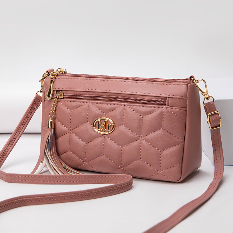 Women's Double Layer Zipper Mother Soft Leather Bags