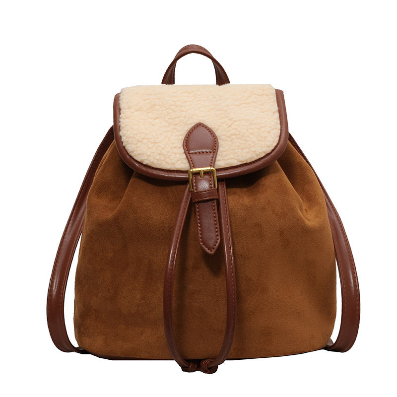 Women's Retro Brown High-grade Lamb Wool Versatile Backpacks