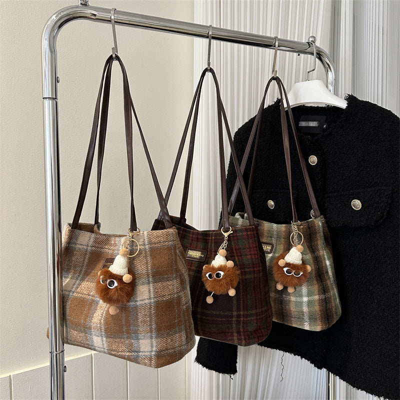 Women's Woolen Portable Winter Large Capacity Support Tote Bags