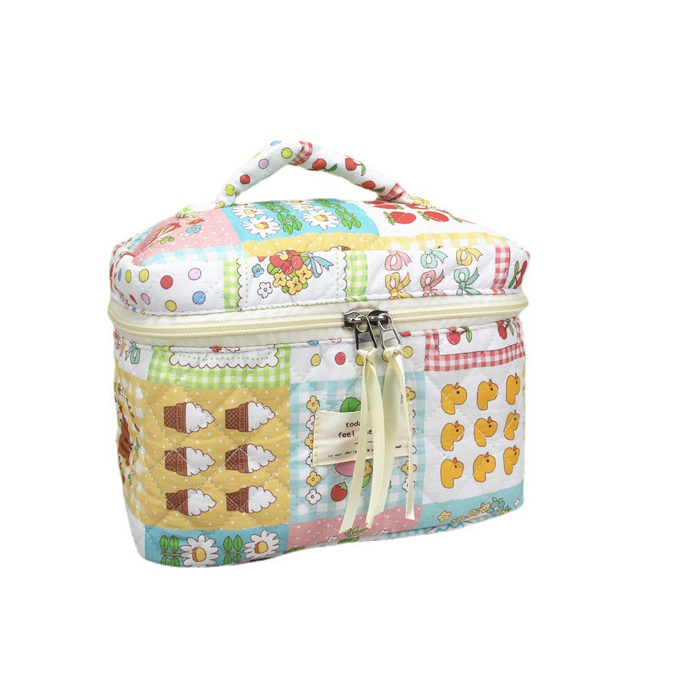 Plaid Love Embroidery Cute Large Capacity Portable Storage Cosmetic Bags