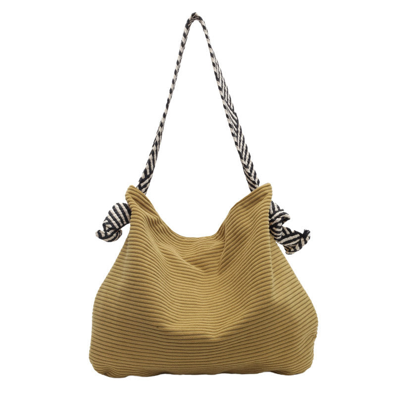 Striped Wide Strap Idle Style Shopping Shoulder Bags