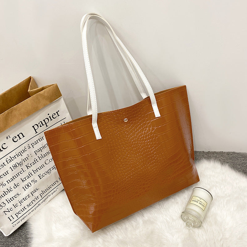 Women's Minority Fashion Crocodile Pattern Simple Commute Large Tote Bags